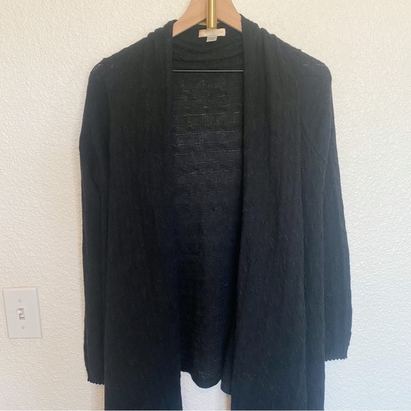 Nordstrom Alpaca Wool Blend Long lined Black Wrap Cardigan Cableknit Sweater - Picture 1 of 10